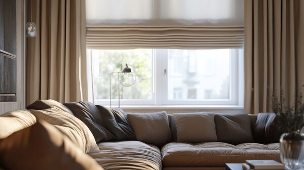 Elegante Vorhänge in einem warmen Beige-Farbton